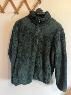 Uniqlo Fluffy Yarn Fleece Full-Zip Teddy Jacket Dark Green Size L